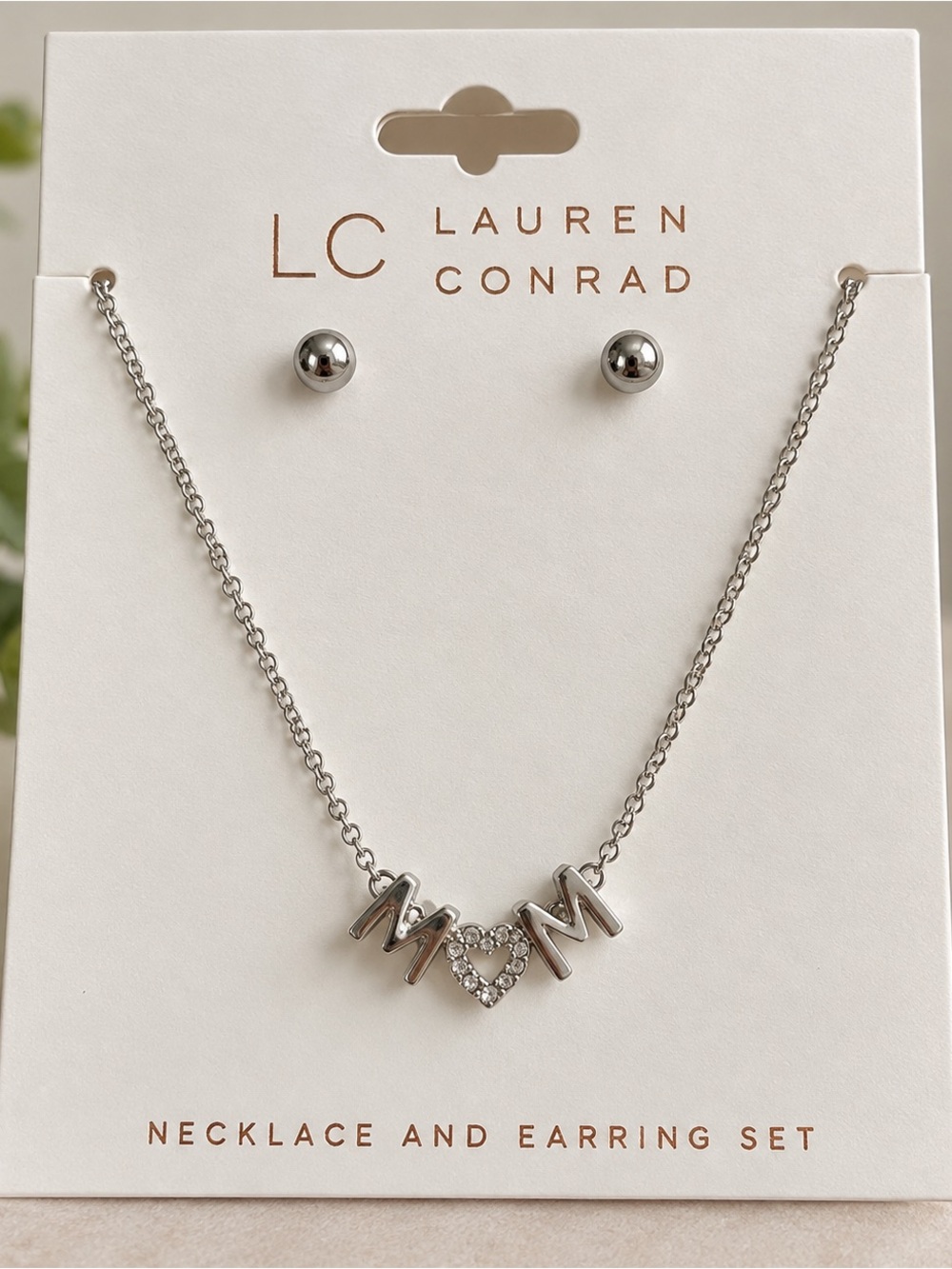 LC Lauren Conrad Silver CZ 'M♥M' heart Necklace Earring Set mother mom new gift